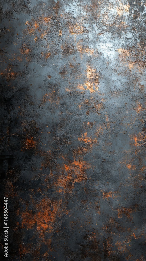Poster inverted image of scratch marks and peeling paint on metal wall,scratch and rust markings on old met