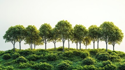 Naklejka premium Trees and a lush forest stand against a white background, symbolizing the importance of nature and environmental sustainability.