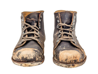 Isolated Pair of Old Brown Hiking Boots