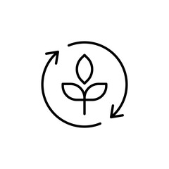 Reforestation icon. Simple outline style. Tree, plant with circle cycle, ecosystem, sustainable, restore, forest, environment concept. Thin line symbol. Vector illustration isolated.