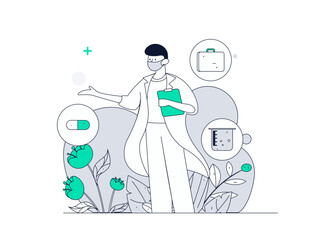 Medical characters fighting the epidemic flat vector concept operation hand drawn illustration
