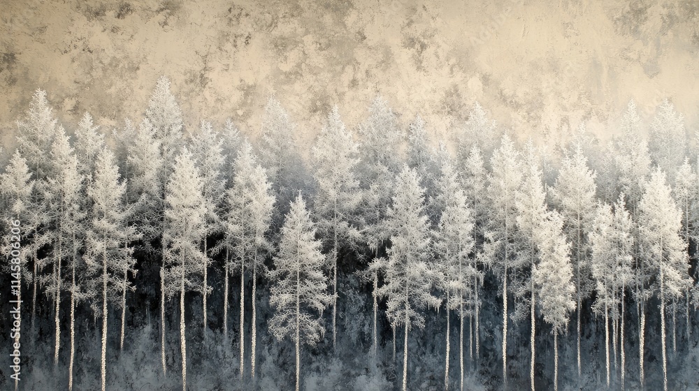 Poster alder trees covered in rime frost crystals creating a serene winter landscape scene with a muted bac