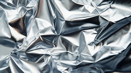 Shiny silver foil texture with intricate patterns reflects light, evoking luxury&mdash;perfect for wallpaper.