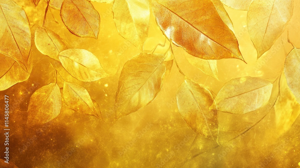 Poster golden autumn leaf background with shimmering foil texture creating an elegant and warm atmosphere f