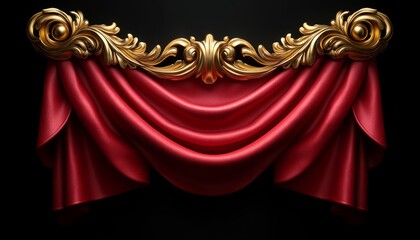 Golden Baroque Ornament with Red Draped Fabric