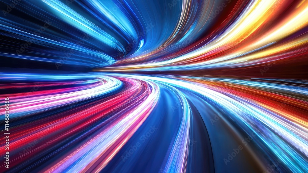 Poster dynamic abstract background of vibrant light trails and blurred traffic at night creating a sense of