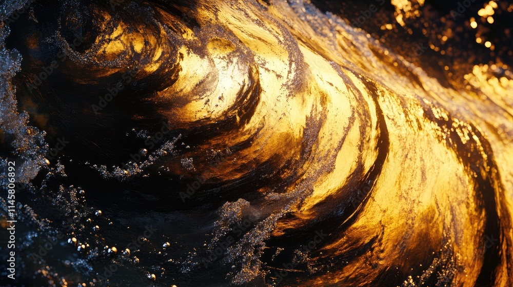 Poster golden backlit ocean wave capturing the fluid dynamics and texture of water with glowing reflections