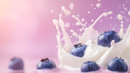 A blueberry fell onto the surface of the yogurt wall, Generative AI 