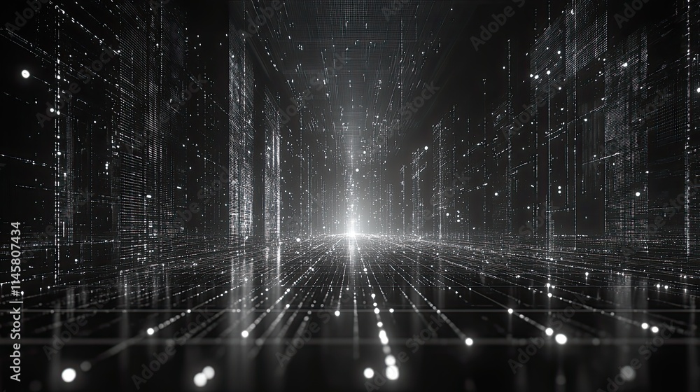 Wall mural wireframe network connections in abstract cyberspace represent future technology.