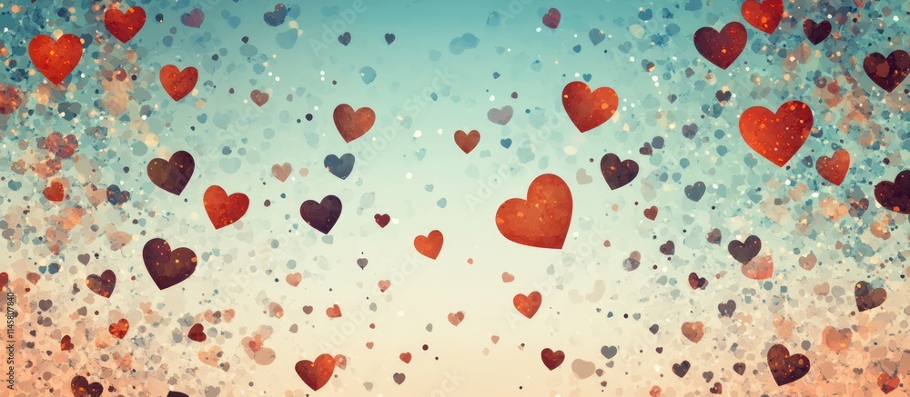 Poster colorful heart patterns with a festive backdrop creating a joyful and romantic atmosphere for variou