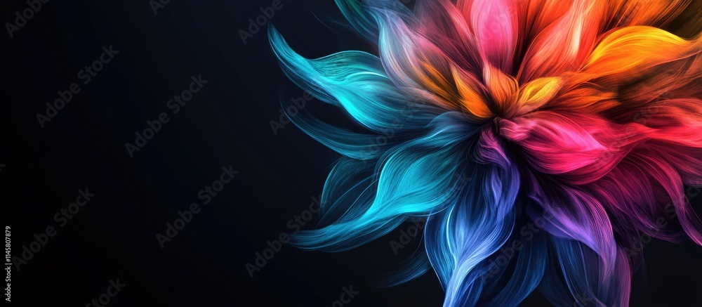 Poster vibrant abstract floral burst design on dark background with ample space for custom text and creativ