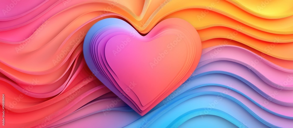Poster colorful abstract heart design for children's backgrounds with dynamic wave patterns and vibrant hue