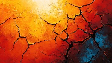 Dried cracked earth surface with vibrant colors under intense sunlight showcasing the effects of drought and climate change.