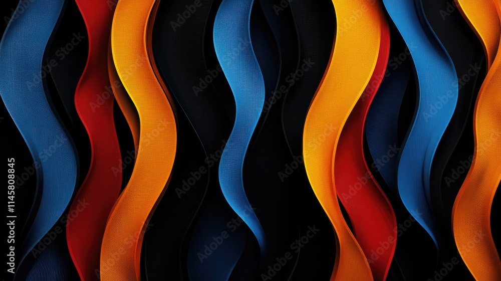 Poster colorful wavy stripes on black background creating a vibrant and dynamic texture perfect for design 