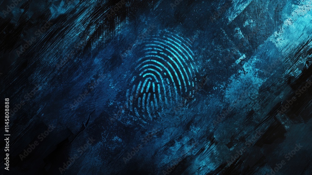 Wall mural abstract fingerprint trace on a textured dark blue background symbolizing forensic investigation and