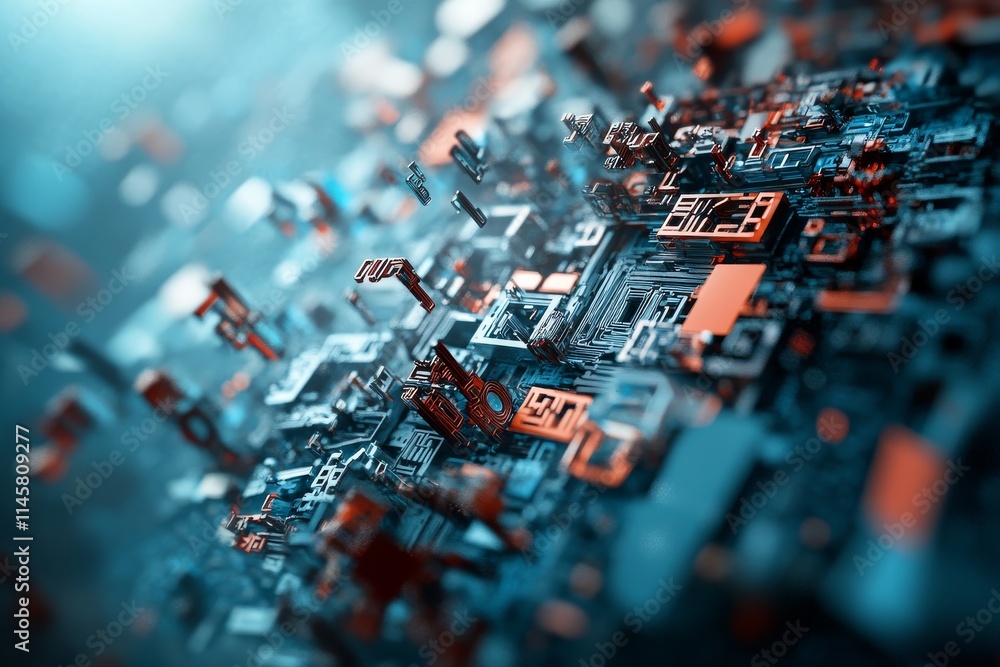 Poster abstract technology landscape showcasing vibrant circuit patterns and intricate designs in a futuris