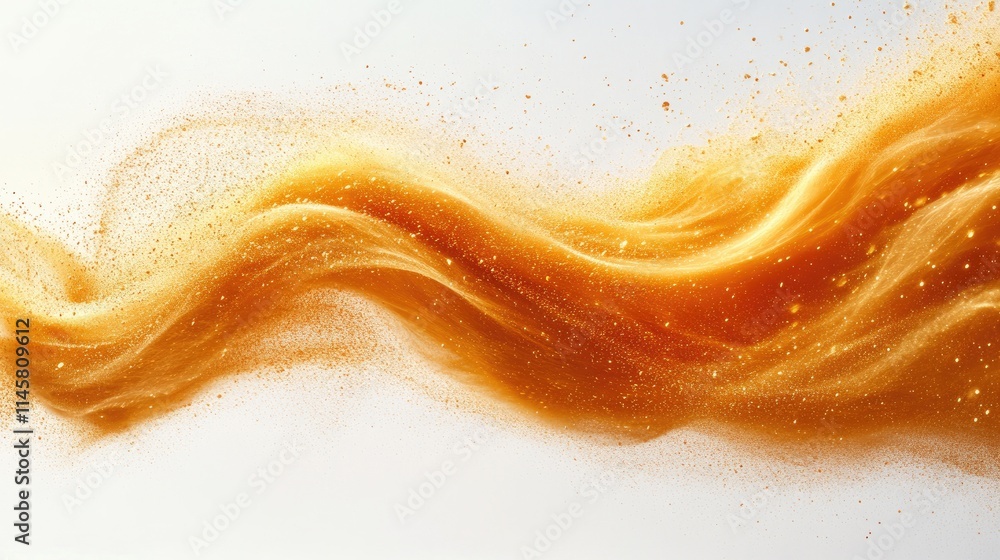 Poster golden sand wave abstract explosion captured in motion on a white background with high-speed shutter