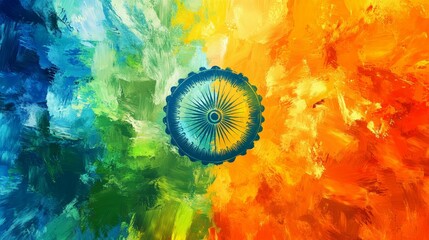 An abstract representation of the Indian flag, featuring vibrant colors and dynamic shapes that evoke national pride.