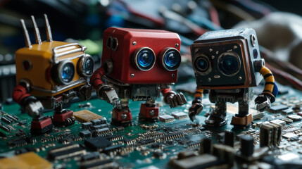 Fototapeta premium Quality assurance isometric landing page. Tiny characters fixing bugs on huge pc. Qa software development for digital device. Process of optimization, debugging program or code, 3d vector web banner