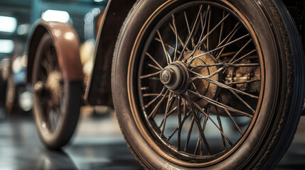 Evolution of wheel. Set vector images ancient and modern, stone, wooden and metal, with spokes and tires, for car, tractor, bicycle, cart, railroad and other vehicles isolated on white background