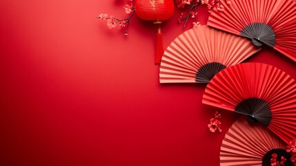 Obraz premium Celebrate Happy Chinese new year background concept. Top view.