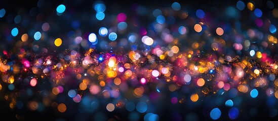 Naklejka premium colorful Christmas holiday lights creating a festive shimmer against a dark backdrop capturing the spirit of the holiday season