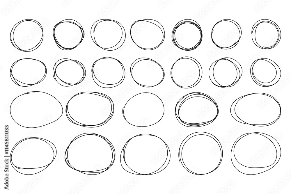 Poster simple hand draw circles vector set line art style. abstract one line frames collection. hand drawn 