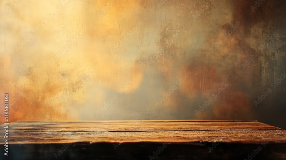 Aufkleber abstract blurred wood table with warm tones and gradient background for creative presentations and a