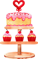 Hand-drawn Cake and Cupcakes, Desserts digital painting