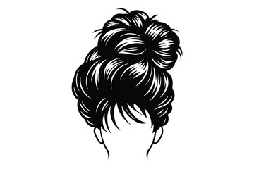 Woman with messy bun hair vector silhouette illustration