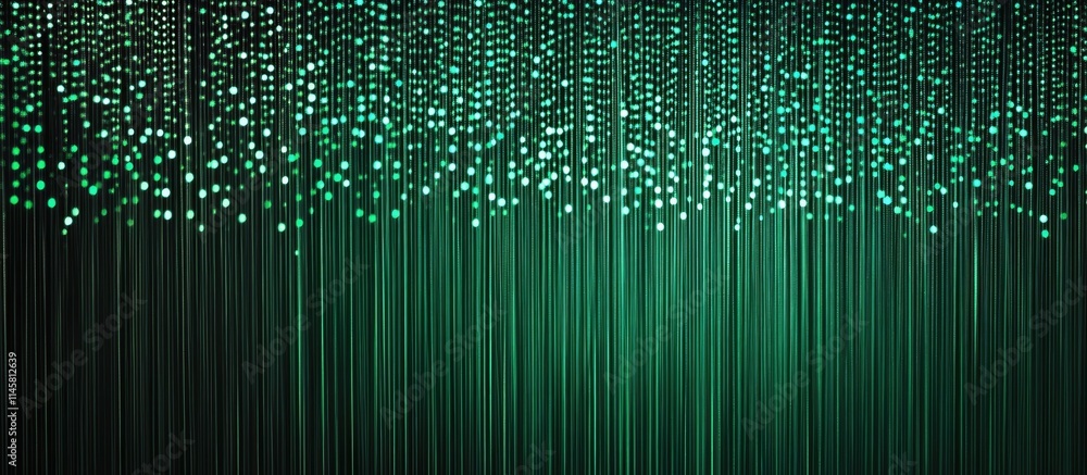 Poster illuminated green abstract background with sparkling bokeh lights for festive holiday decoration and