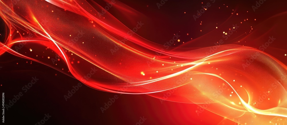 Poster elegant abstract red wave background with light trails and sparkles for dynamic banner design and mo