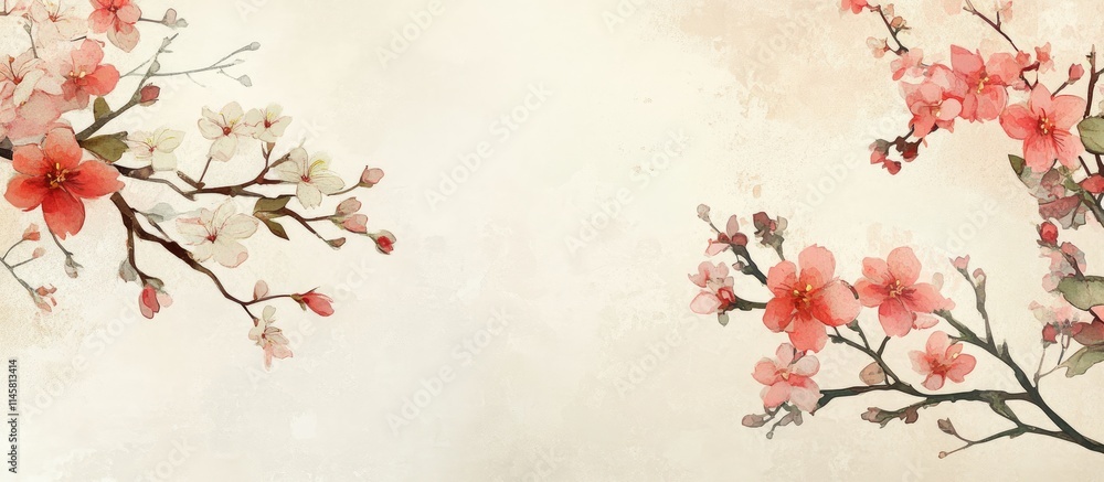 Poster pastel floral frame design with blossoming tree branches ideal for creating beautiful spring-themed 