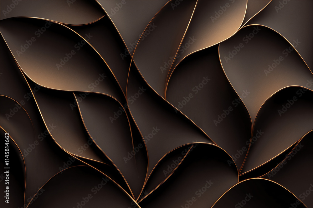 Aufkleber elegant abstract pattern of flowing curves in rich mocha tones with golden accents creating a luxuri