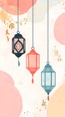 Three Elegant Hanging Lanterns Decorated with Gold Foliage