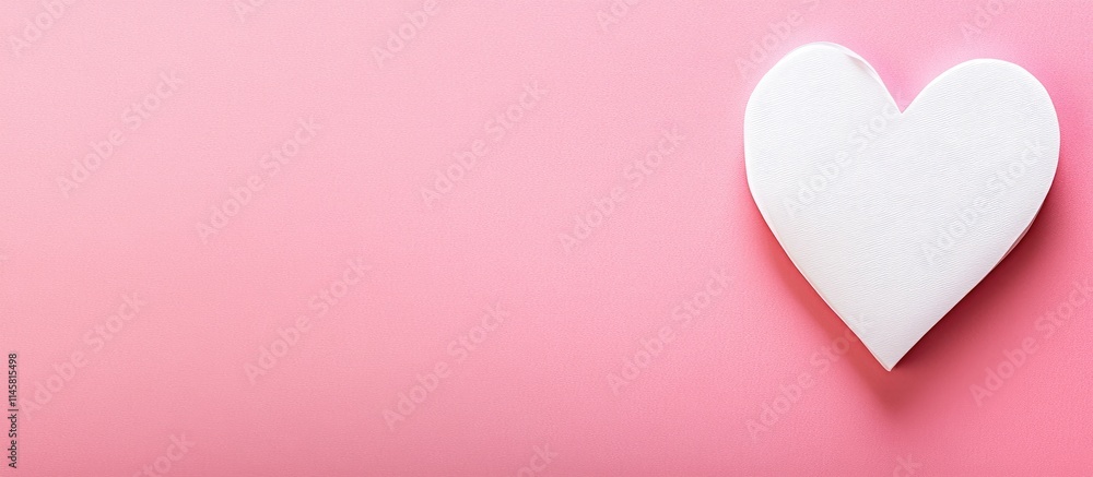 Poster valentine's day white paper heart on soft pink background with empty space for personalized text and