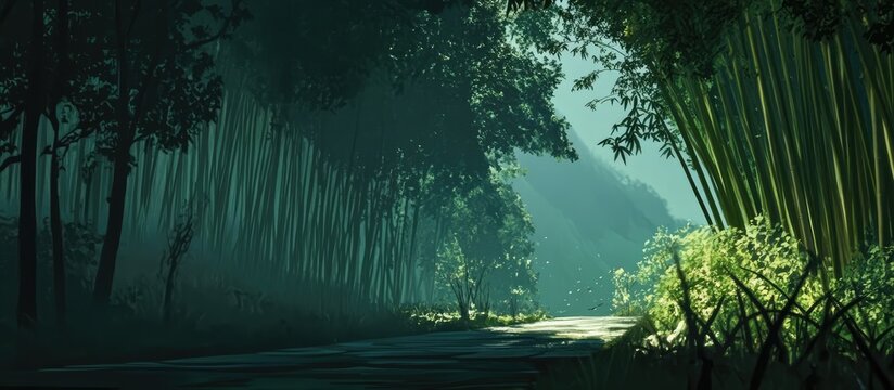 Bamboo forest under soft light creating a serene atmosphere before the anticipated rain shower