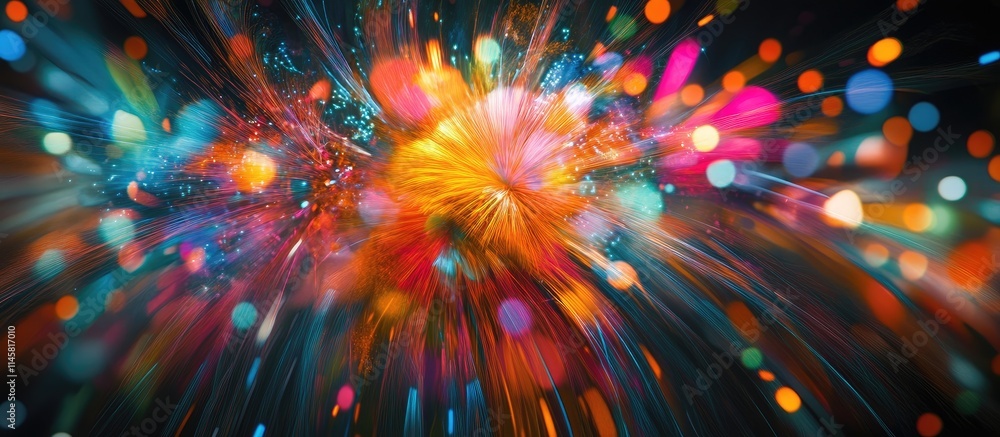 Poster vibrant abstract fireworks explosion with colorful lights on a dark background creating a festive an