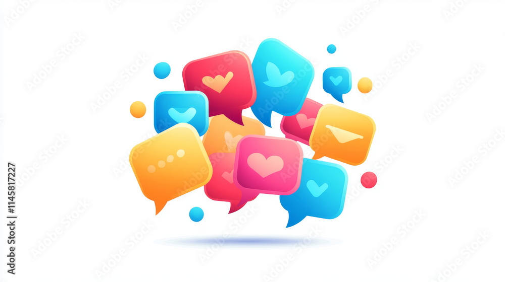 Poster 3d chat speech for message box or comment vector icon. text dialog bubble label template illustratio
