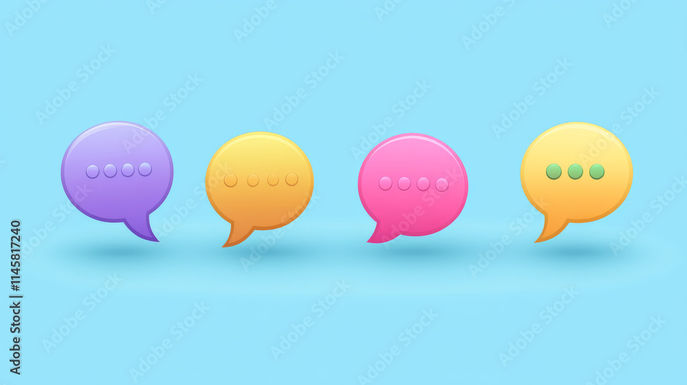 Poster 3d chat speech for message box or comment vector icon. text dialog bubble label template illustratio