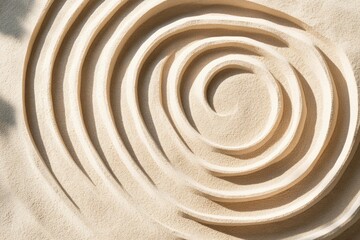 Naklejka premium Raked sand patterns in minimalist design tranquil environment abstract content aesthetic viewpoint emphasizing natural beauty of sand