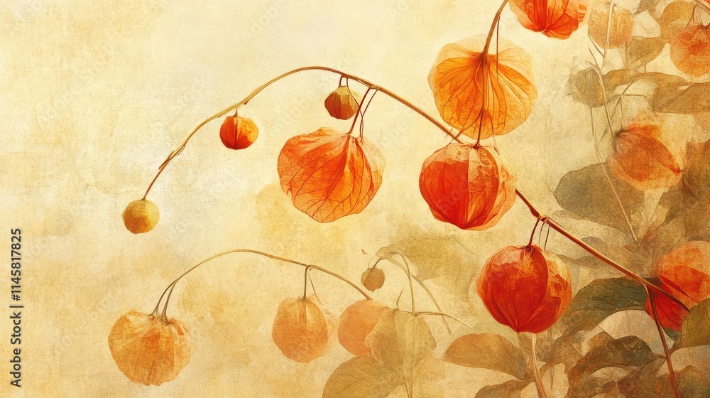 Poster delicate golden berries of uchuva physalis with a soft, artistic background highlighting their uniqu