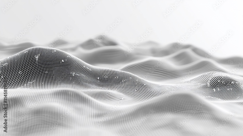 Poster Abstract grayscale landscape of undulating, textured surface with subtle light and shadow.