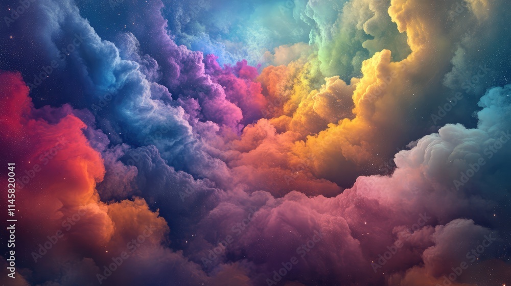 Poster vibrant abstract clouds in a dramatic color palette creating a surreal and dreamy atmosphere for art