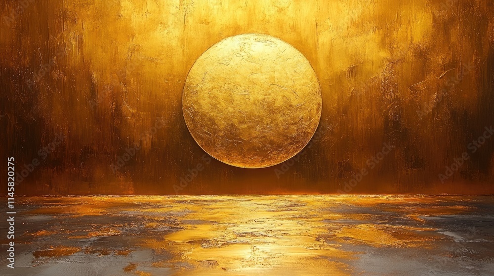 Aufkleber golden circle abstract art on textured golden and white background creating a warm and inviting atmo
