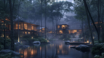 Japanese Forest Farmstay: Tranquil Asian Architecture, Dreamy Lighting