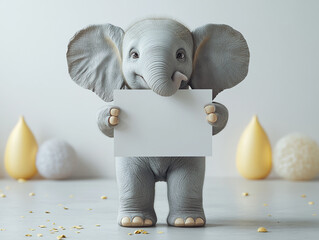 Cartoon elephant holding a blank sign