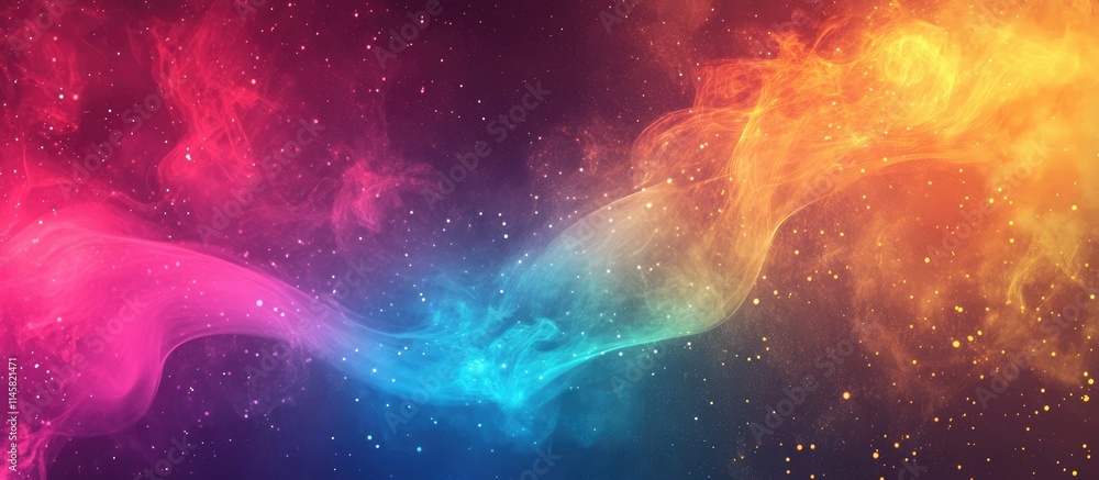 Poster vibrant abstract background featuring colorful fireworks and swirling smoke with ample negative spac