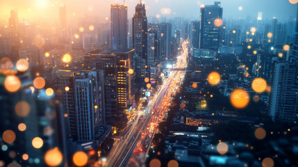 Fototapeta premium Cityscape Night Lights Bokeh Urban Background