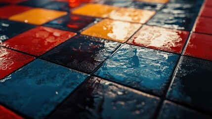 Naklejka premium Abstract Colorful Tiles: A Stunning Wet Surface